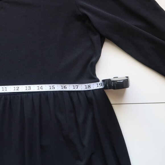 Garnet Hill Black Babydoll Jersey Dress Scoop Neck Elbow Sleeve Stretch Dress L - Picture 7 of 11